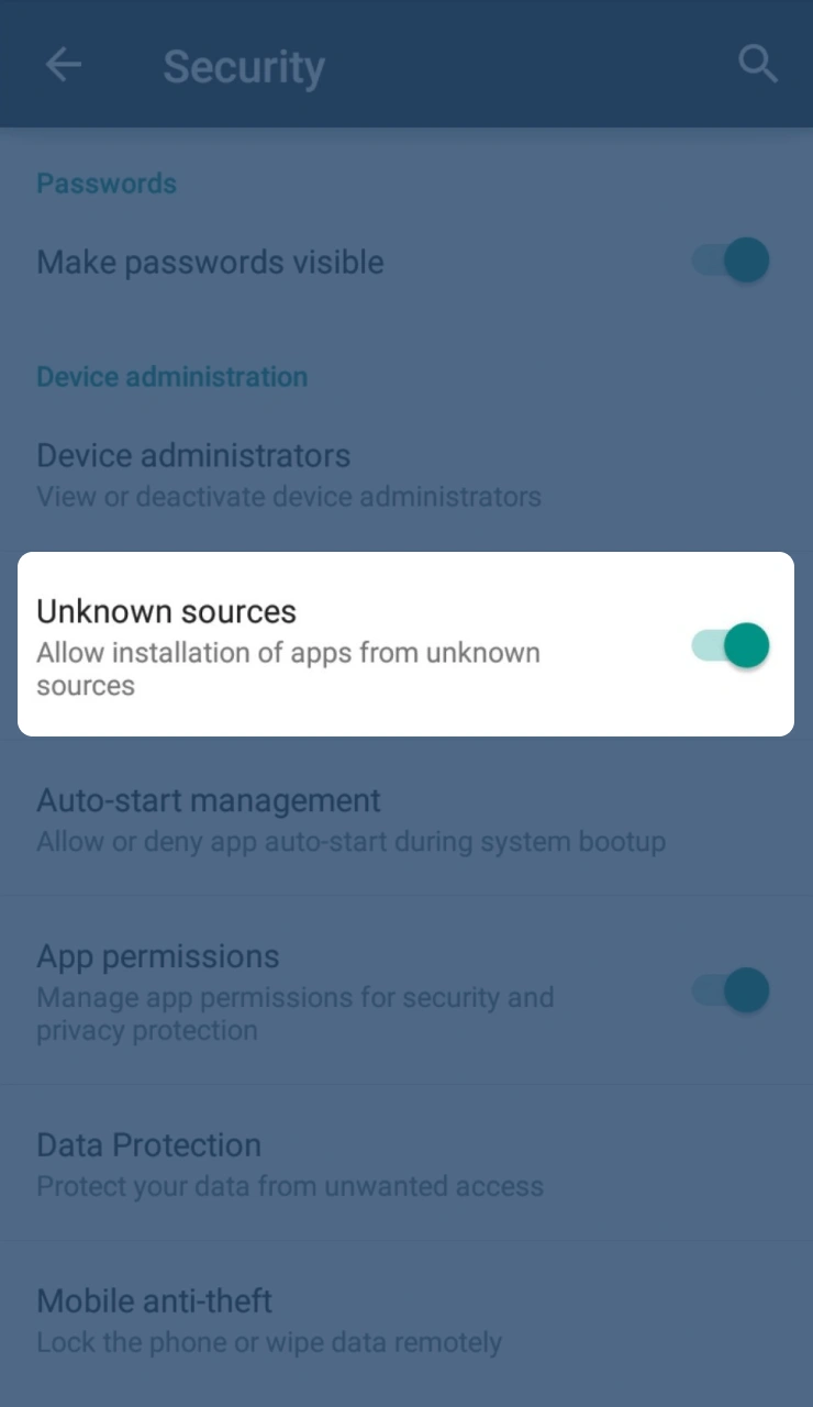 Adjust security settings and enable installations from unknown sources.