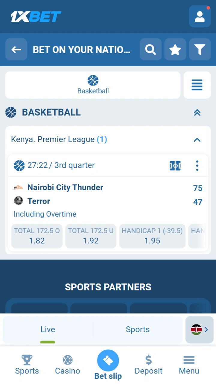 Bet on a match from available markets at 1xBet in Kenya.