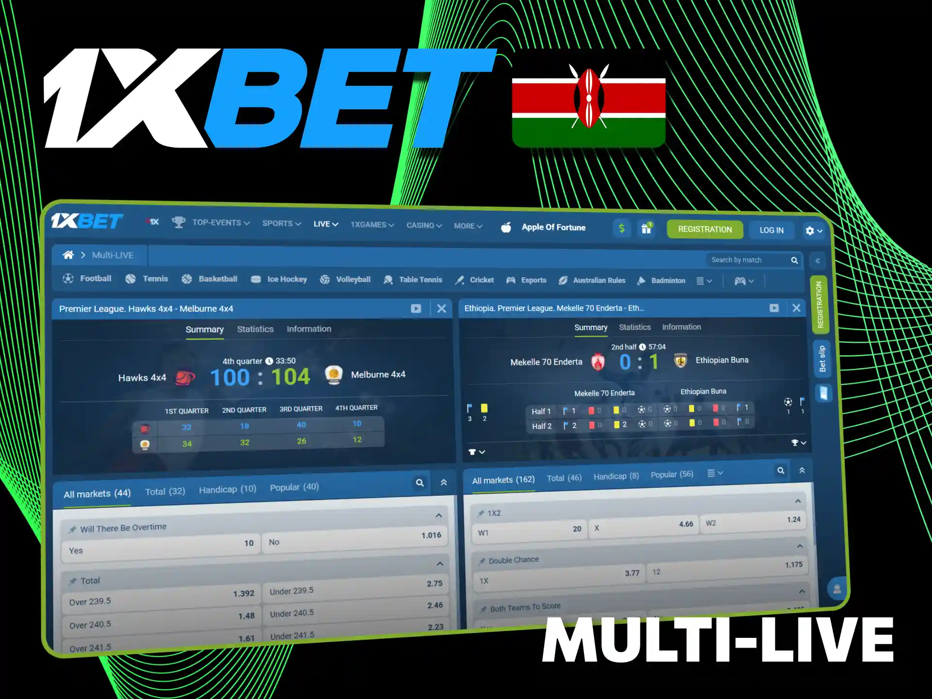 Track multiple sport live events simultaneously at 1xBet official.