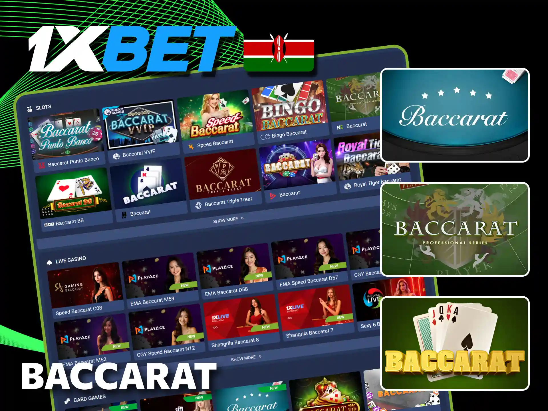 Bet on Baccarat game for fast wins on 1xBet website.