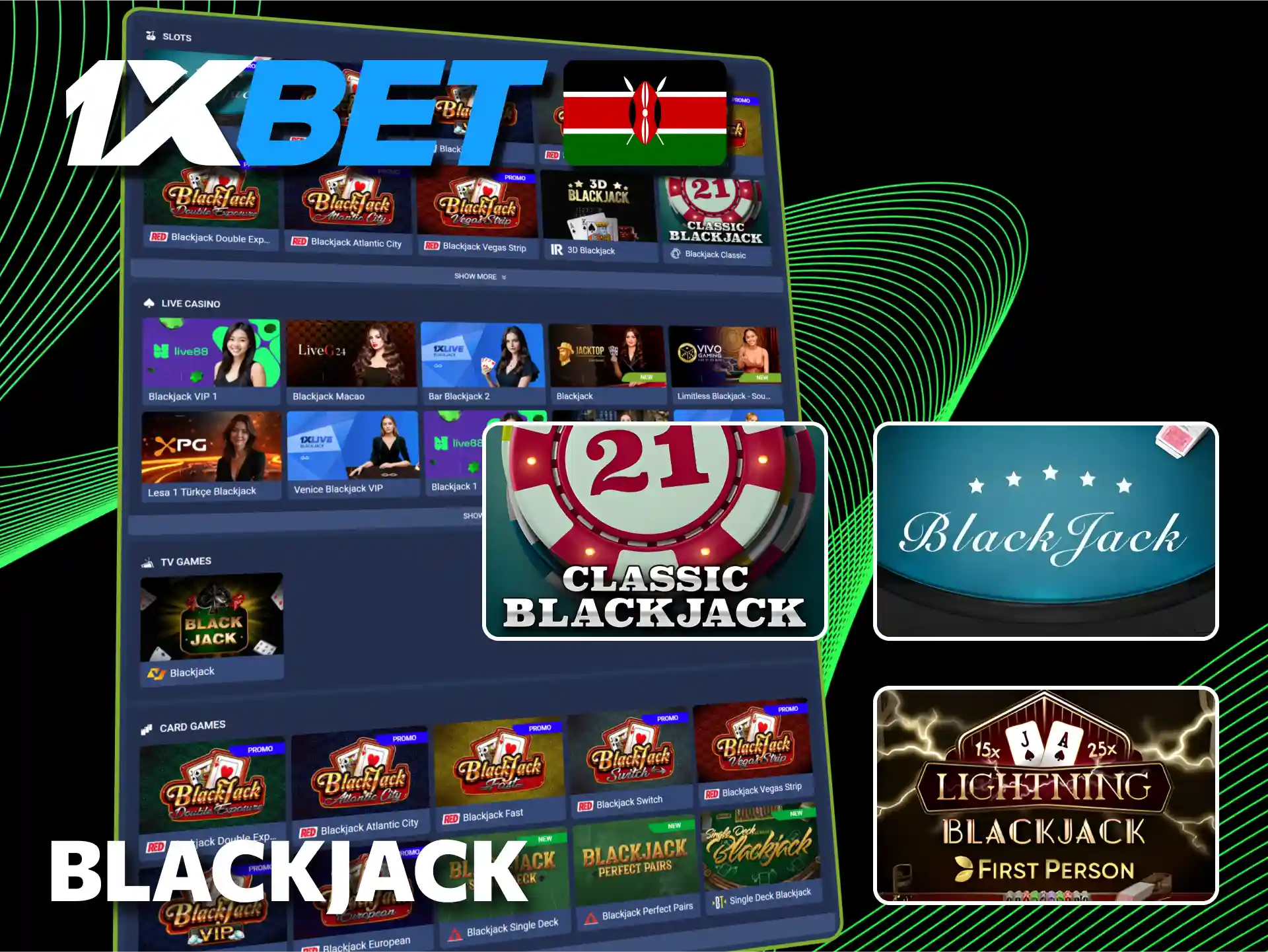 Beat blackjack dealer to win big at 1xBet in Kenya.