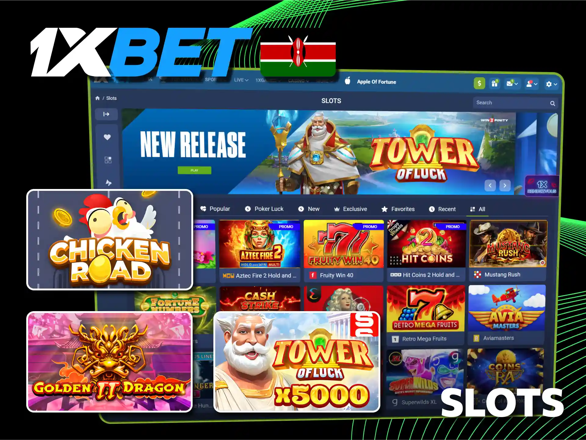 Trigger free spin bonuses on 1xBet casino website in Kenya.