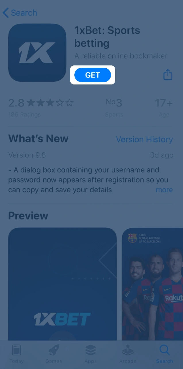 Install official 1xBet app for iOS from the App Store.