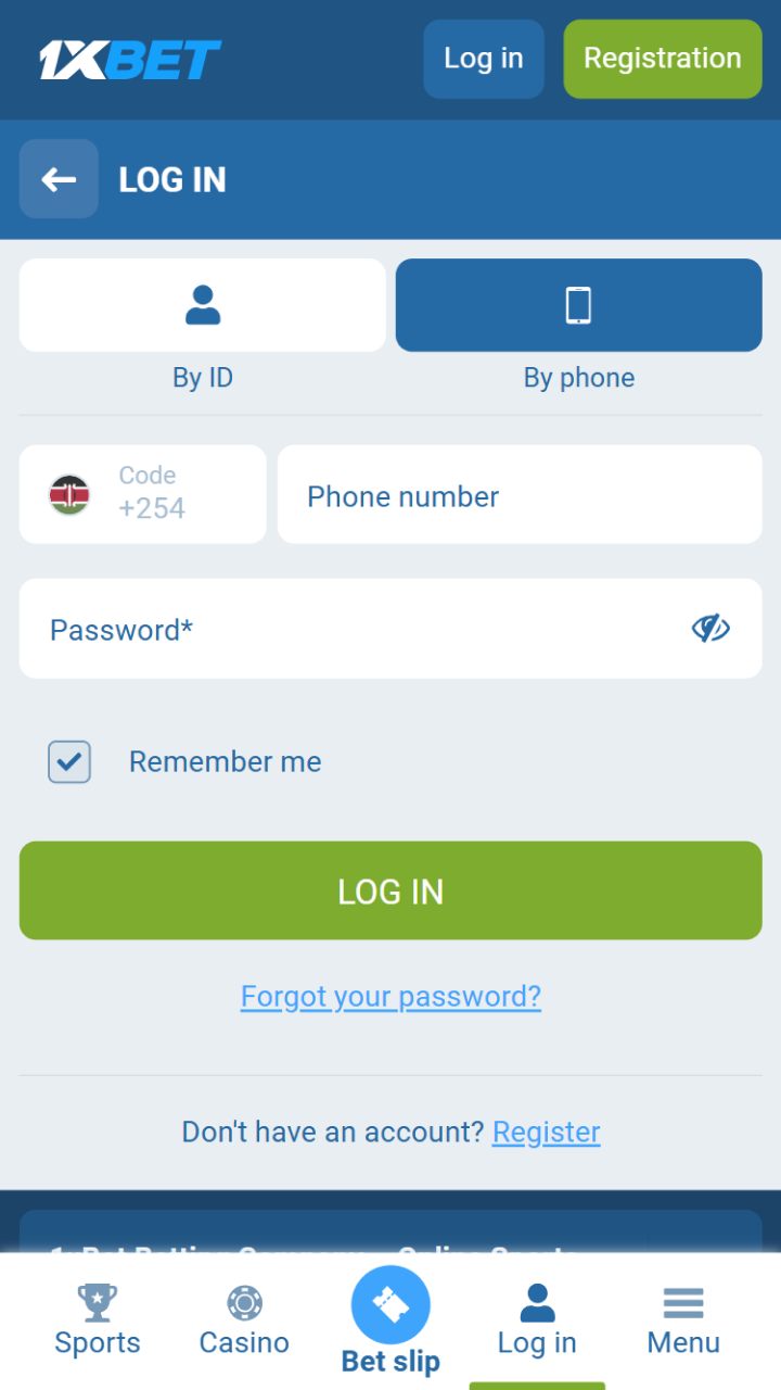 Start using 1xBet casino app and log in or register.