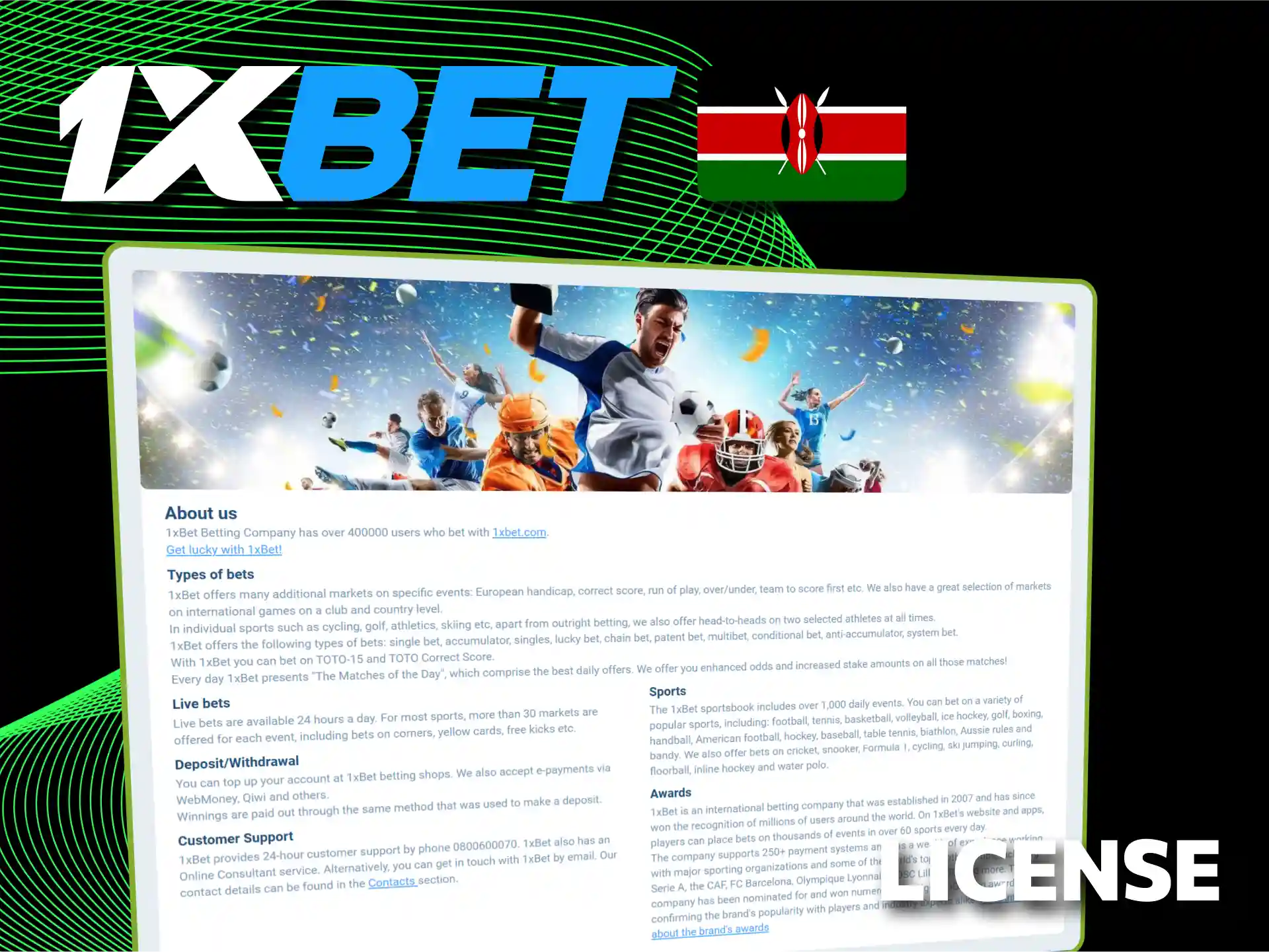 Join 1xBet casino and betting website officially authorised in Kenya.