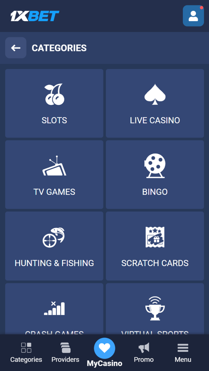 Pick a casino section on 1xBet offical website in Kenya.
