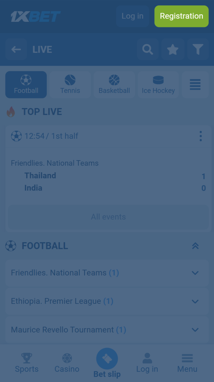 Click 1xBet register button to start yout registration process.