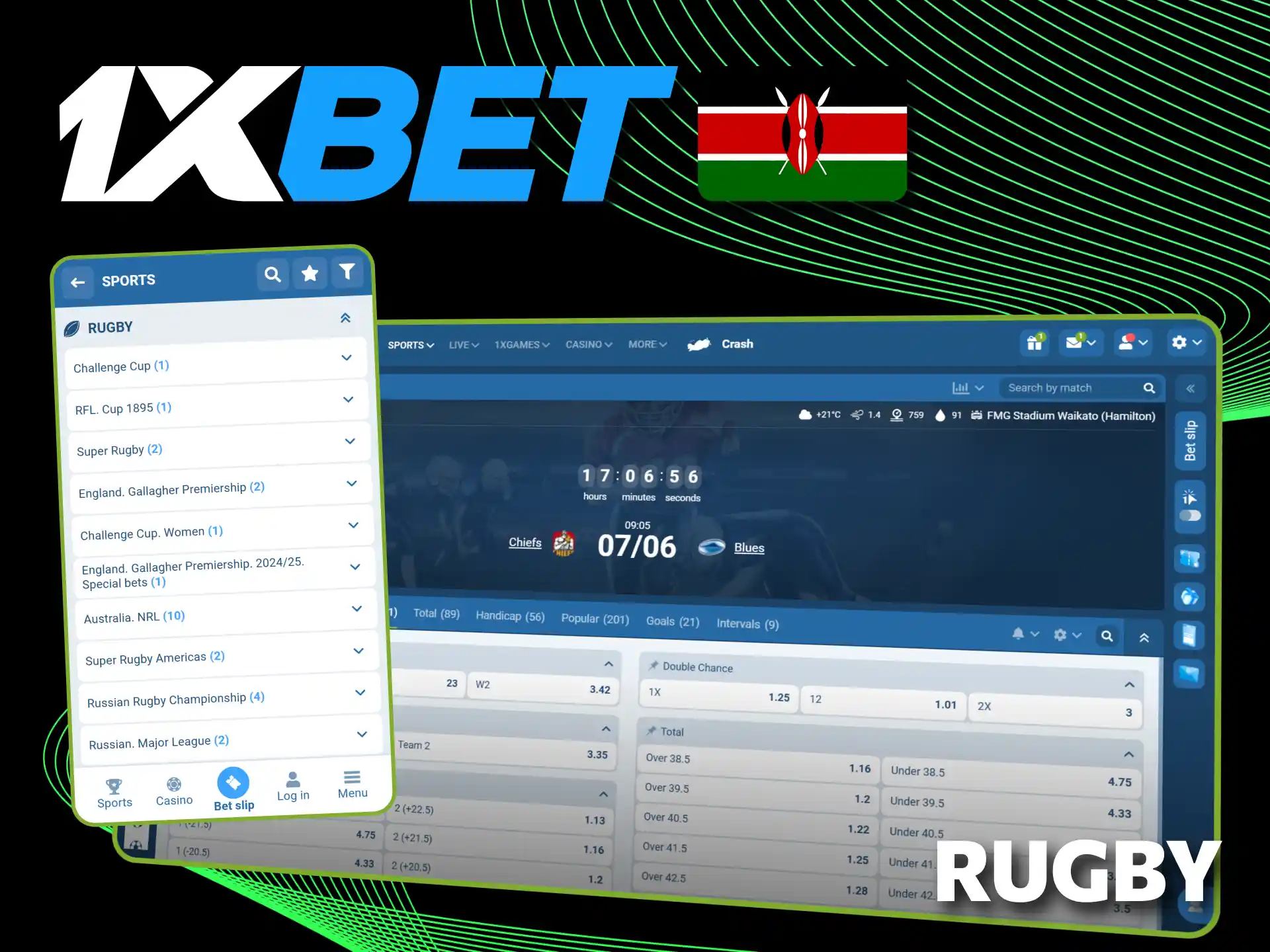 Win with official 1xBet rugby union and league markets.