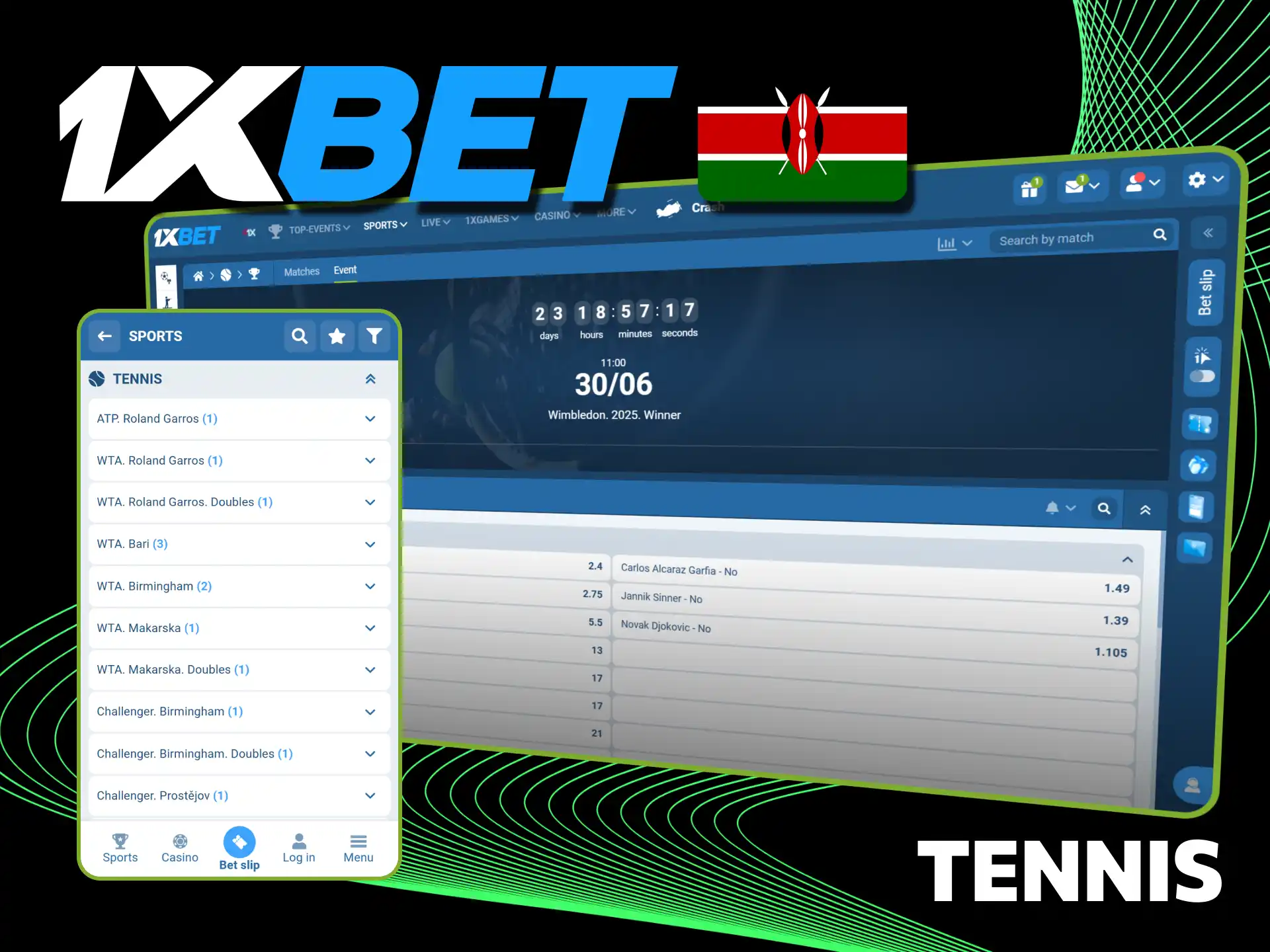 Win with official 1xBet tennis set markets in Kenya.