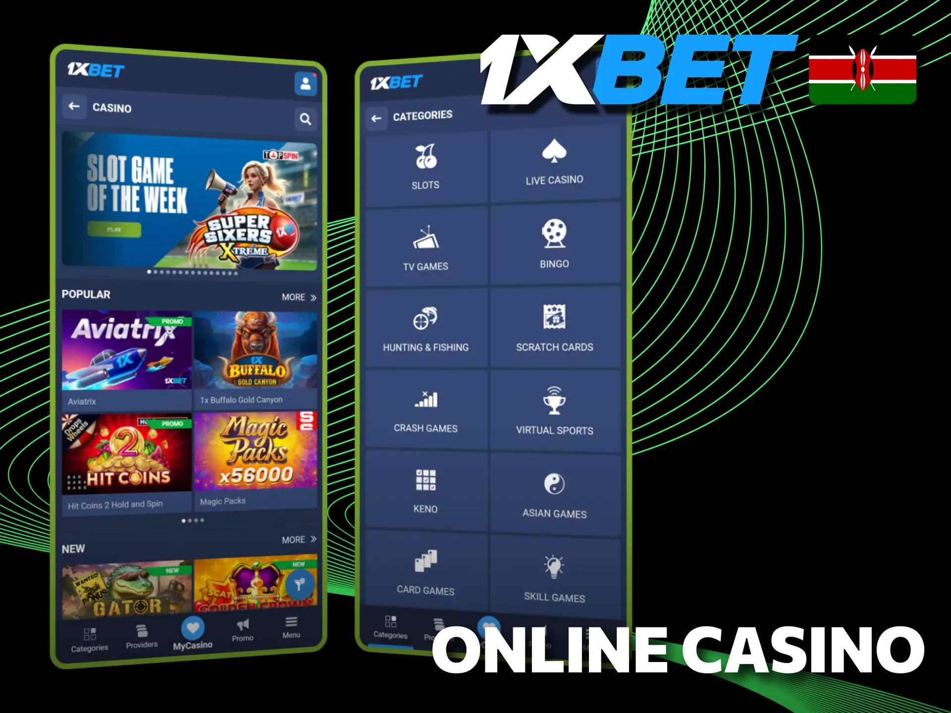The online casino section is available in the 1xBet app.