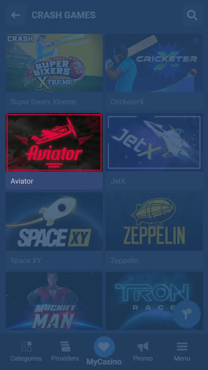 Select 1xBet Aviator game and start playing.