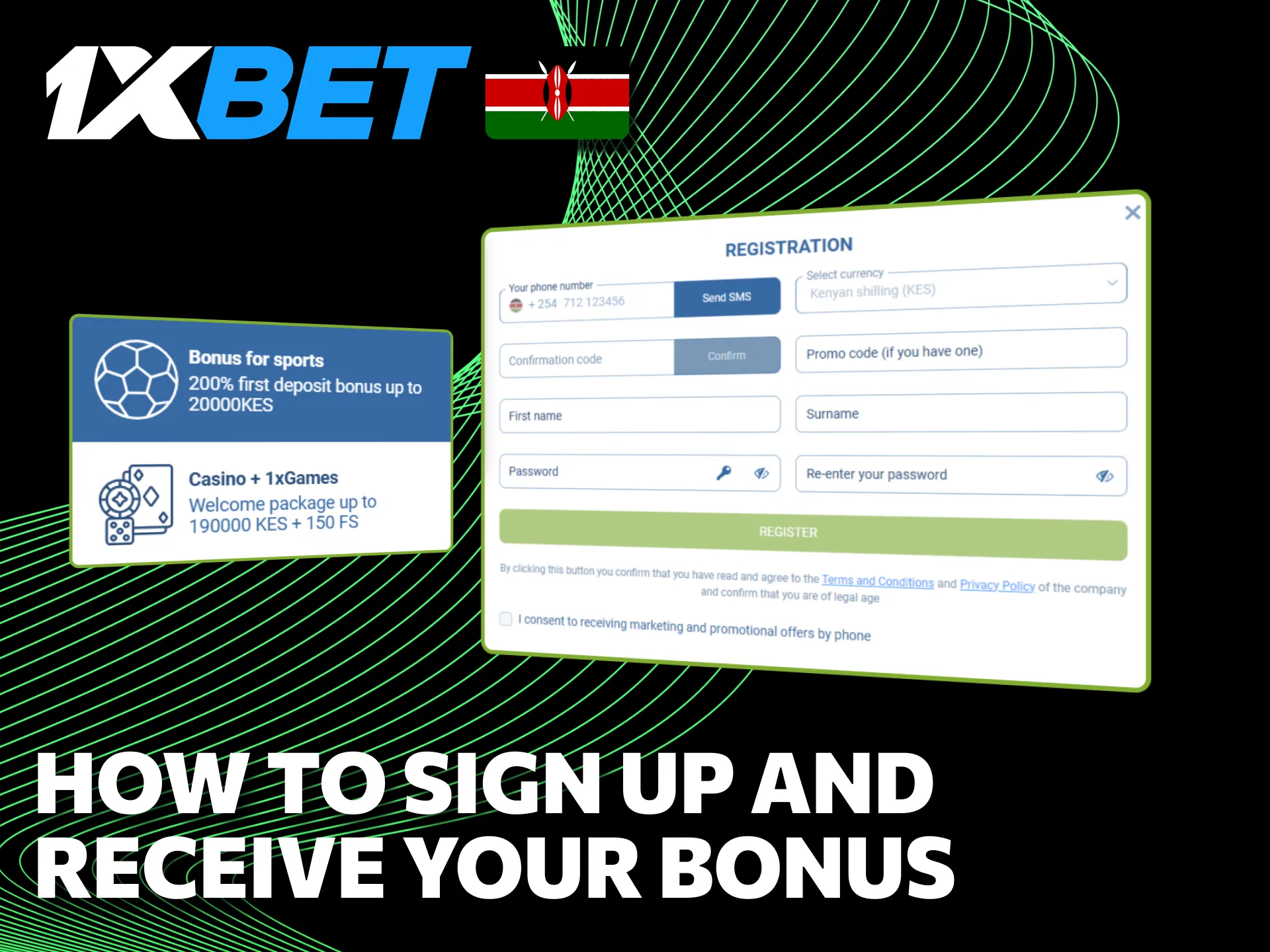 Kenya players can sign up on 1xBet and instantly collect their bonus.