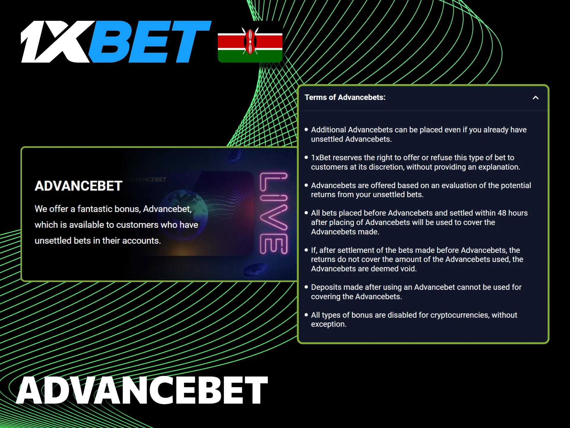 Advancebet rewards from 1xBet give Kenyan players extra betting chances.