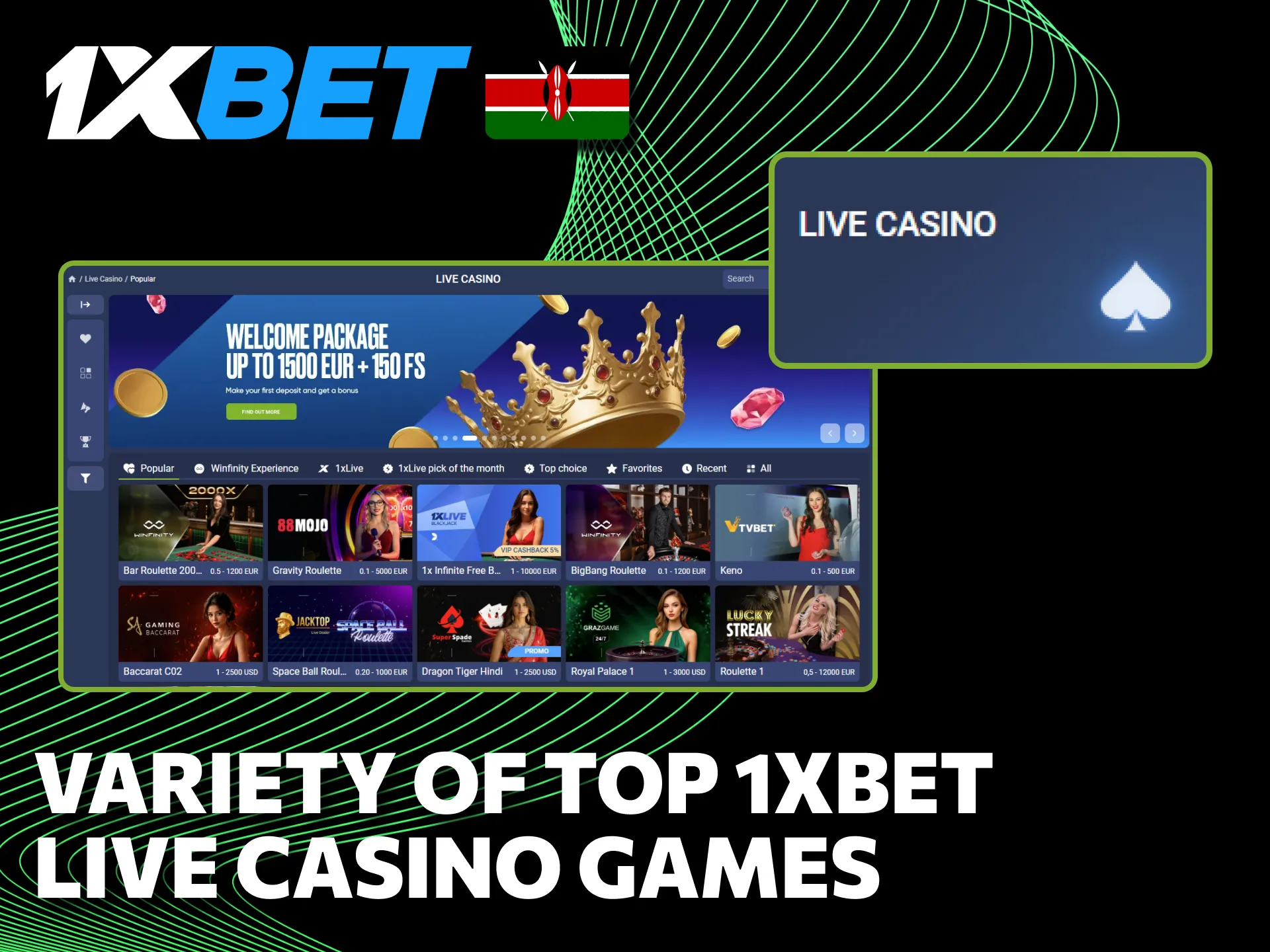 Enjoy a wide variety of 1xBet live casino games in Kenya.
