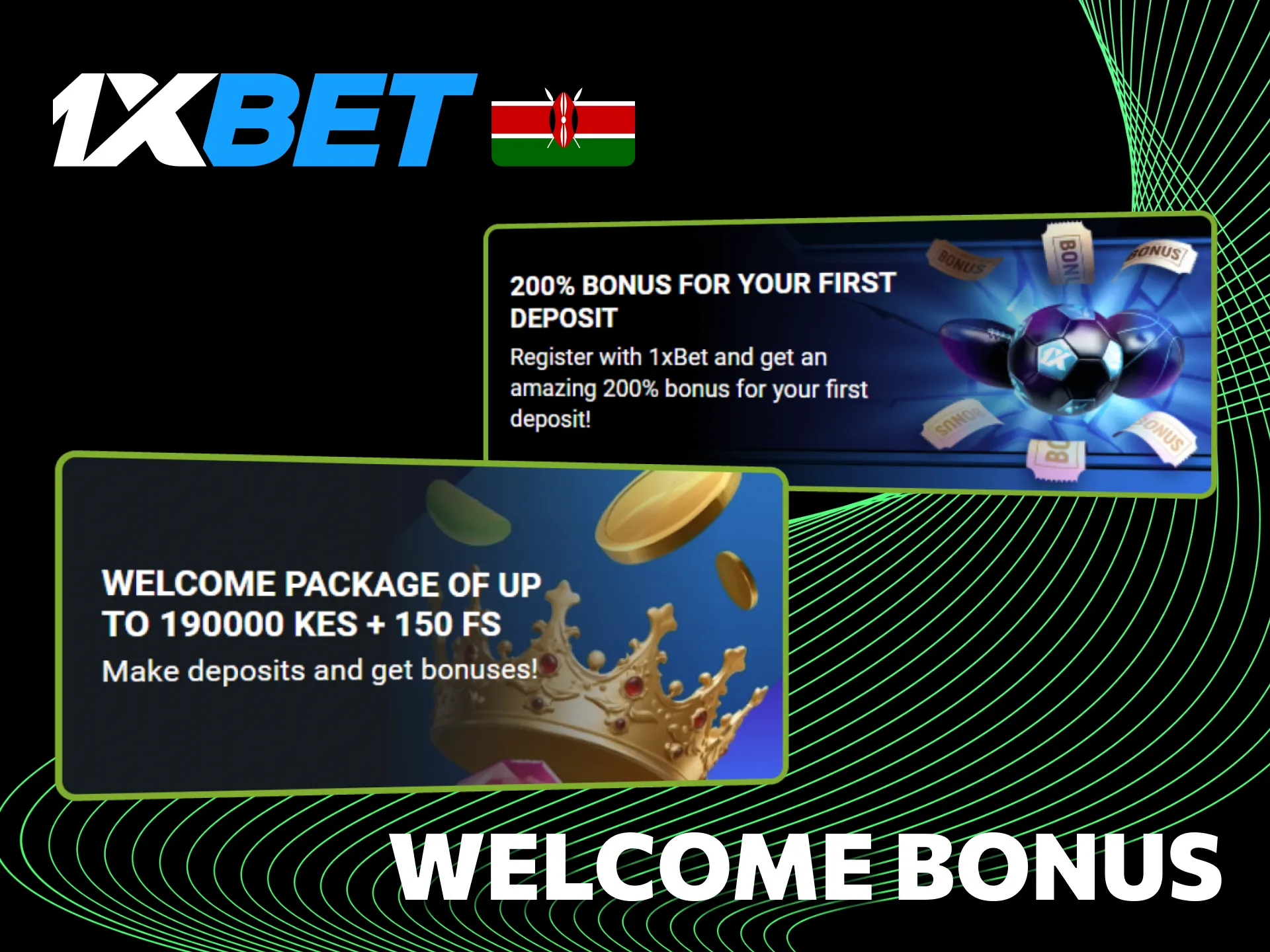 Select a bonus upon registration at 1xBet, either for sports or casino.