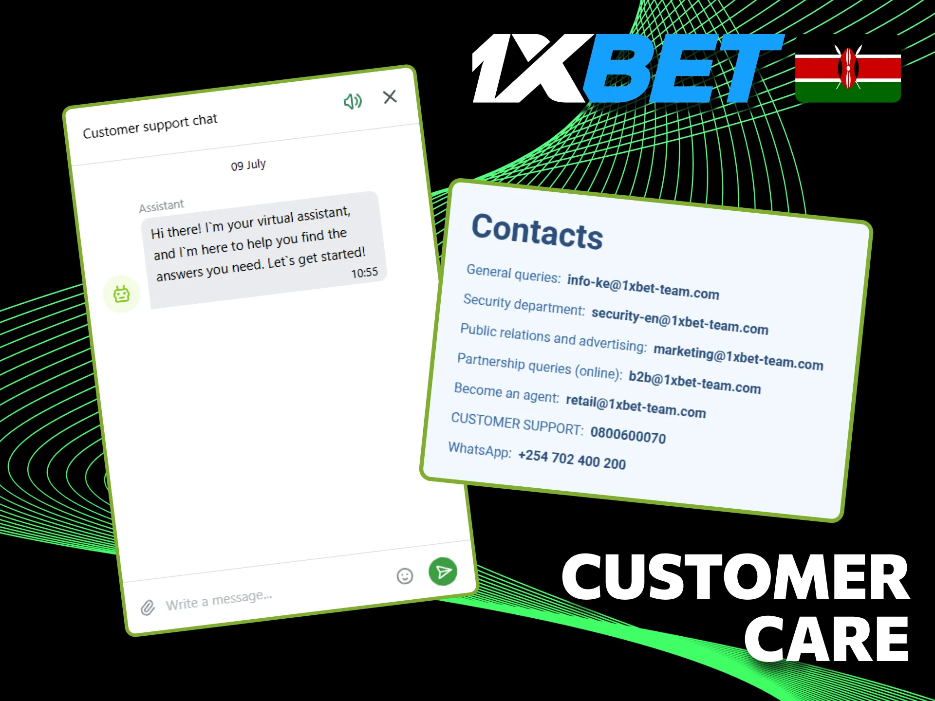1xBet customer care in Kenya helps with bonuses and promotional code issues.
