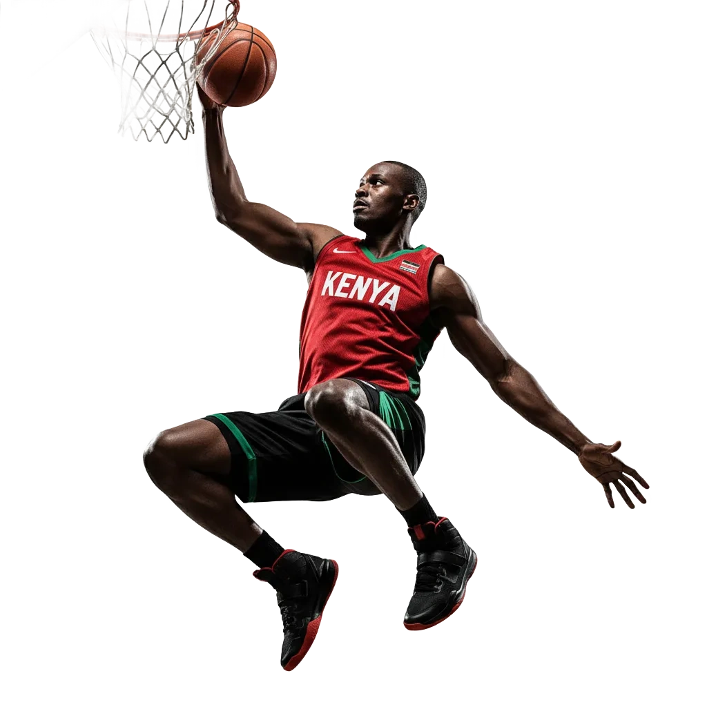 Bet on basketball in Kenya with 1xBet; phone and laptop show live NBA, WNBA, and EuroLeague odds. 18+
