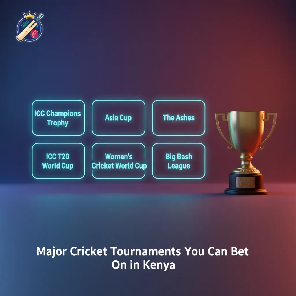 Kenya cricket betting site banner featuring ICC World Cup, T20 World Cup, Ashes, IPL, PSL, BBL, The Hundred, and CPL.