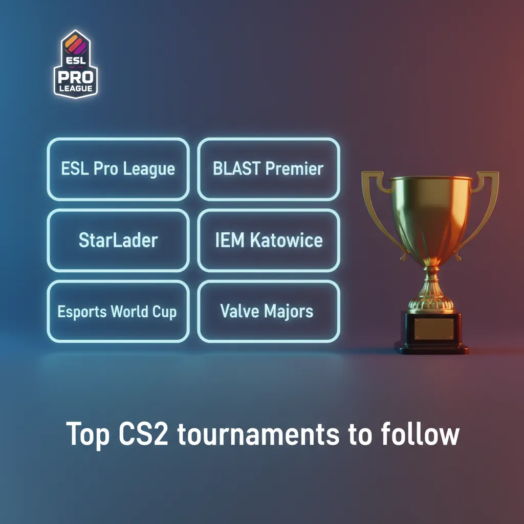 Top CS2 tournaments: ESL Pro League, BLAST Premier, IEM Katowice, Valve Majors, Esports World Cup, StarLadder, IEM Dallas