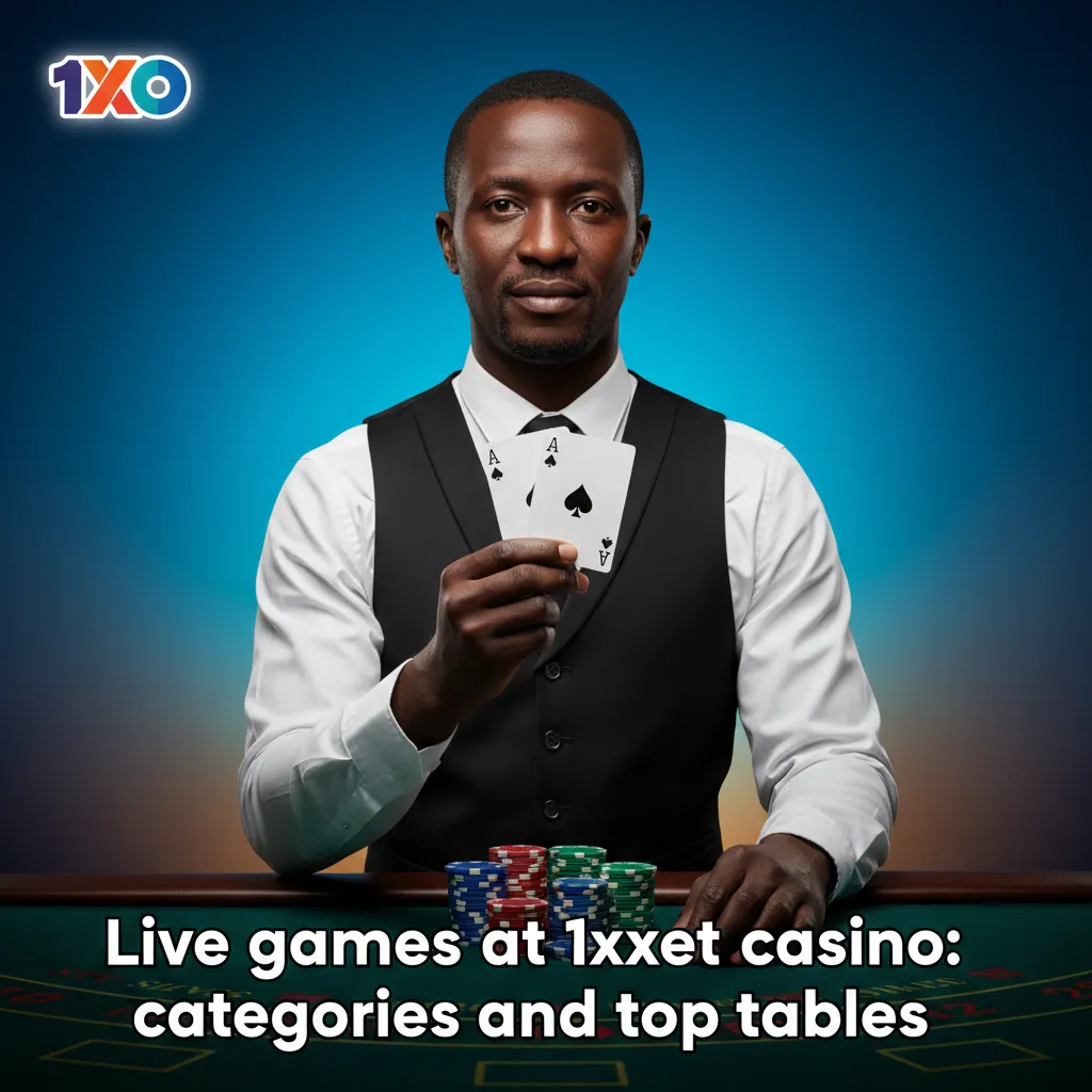 1xBet live dealer lobby with Roulette, Blackjack, Baccarat, Poker, Game Shows, plus top tables and provider filters